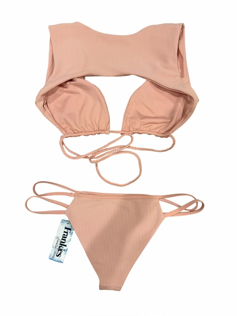 NWT Frankie’s Bikinis Vintage Rose Shea Ribbed Top size L Jaymi Bottoms size M